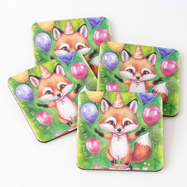 Item preview, Birthday Celebration. Birthday Fox. Adorable fox, birthday balloons, watercolor fox, fox drawing, floral fox designed and sold by FoxVibes.