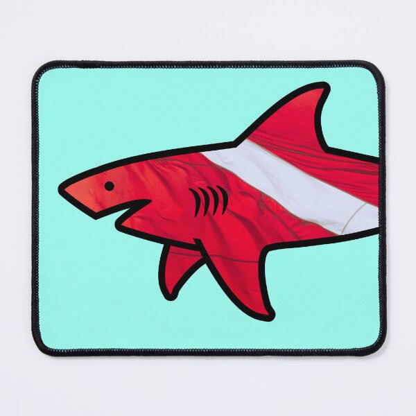 Item preview, Version 7: Diver Down Flag Shark T-Shirt or Sticker, Scuba Diving Shirt tshirt, Bull Shark tee, Great White Shark t-shirt, bold vector art of modern take on beach sharks. designed and sold by markmm9.