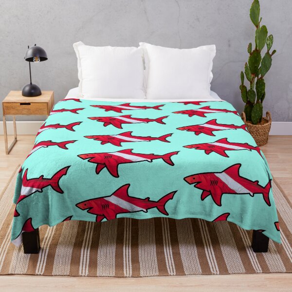 Item preview, Version 7: Diver Down Flag Shark T-Shirt or Sticker, Scuba Diving Shirt tshirt, Bull Shark tee, Great White Shark t-shirt, bold vector art of modern take on beach sharks. designed and sold by markmm9.