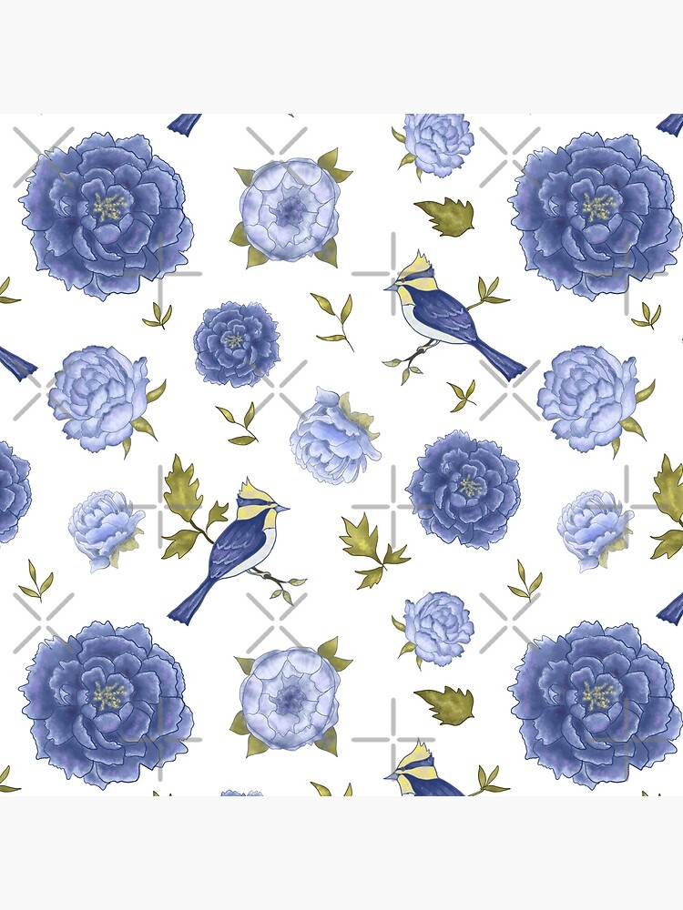 Birds and blue peonies art nouveau design by andreeadumez