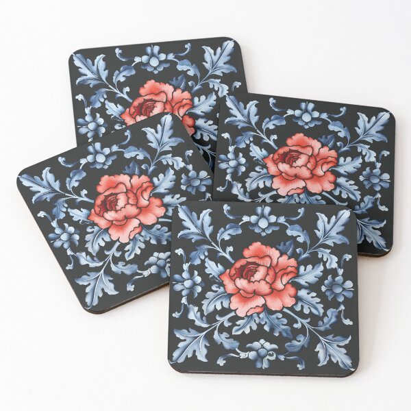Item preview, Red Rose Blue Leaves Folk Flower Design designed and sold by xiao xuans.