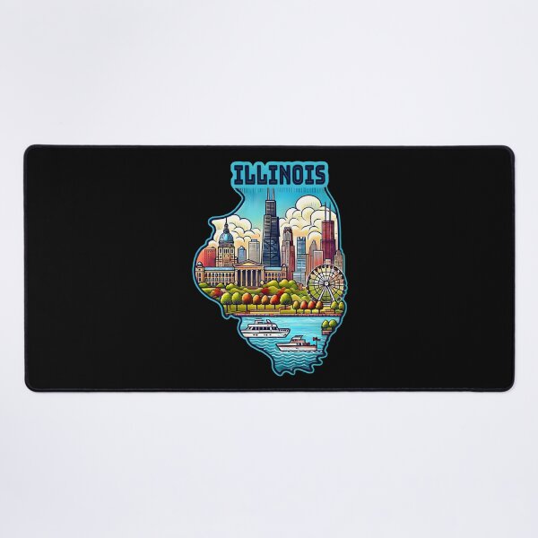 Item preview, Illinois State Map USA Skyline and Landmarks Illustration- travel souvenir art designed and sold by Unitepeople.