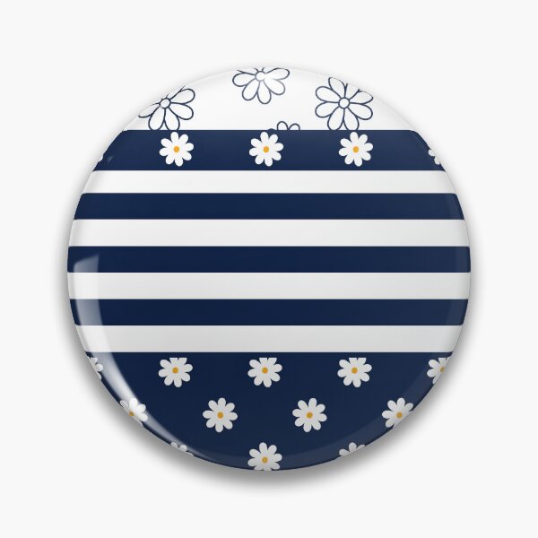 Item preview, Navy Blue and white simple daisy flower pattern with stripes designed and sold by Inktown.
