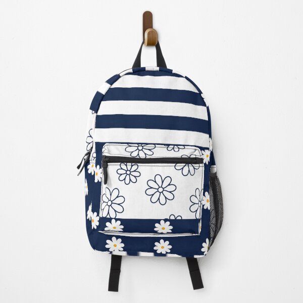 Item preview, Navy Blue and white simple daisy flower pattern with stripes designed and sold by Inktown.