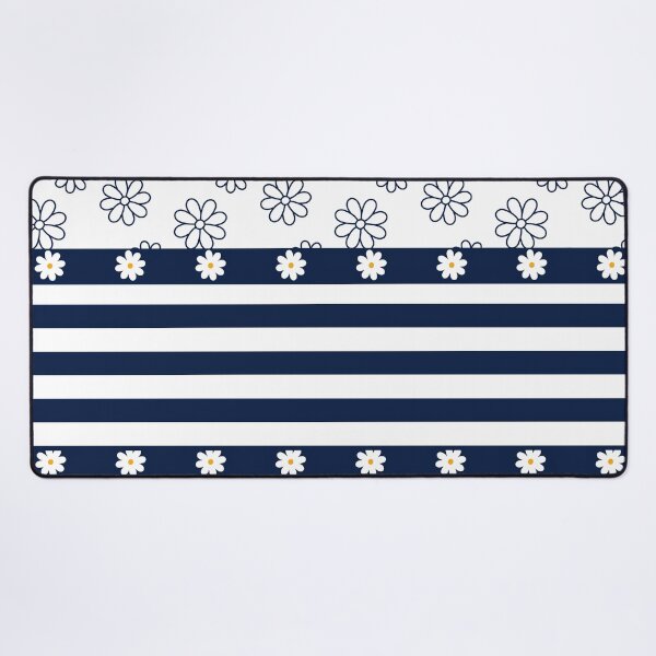 Item preview, Navy Blue and white simple daisy flower pattern with stripes designed and sold by Inktown.