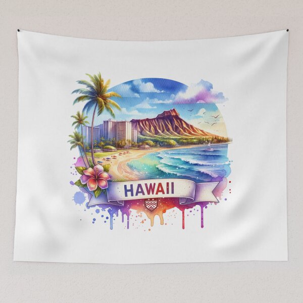 Artikelvorschau, Vintage-Aquarellkarten der US-Bundesstaaten – Hawaii – Retro-Reisekunst für T-Shirts, Tassen, Aufkleber und mehr entworfen und verkauft von artedigital99.