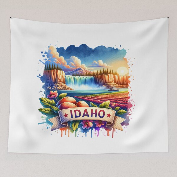 Artikelvorschau, Vintage-Aquarellkarten der US-Bundesstaaten – IDAHO – Retro-Reisekunst für T-Shirts, Tassen, Aufkleber und mehr entworfen und verkauft von artedigital99.