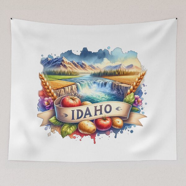 Artikelvorschau, Vintage-Aquarellkarten der US-Bundesstaaten – IDAHO – Retro-Reisekunst für T-Shirts, Tassen, Aufkleber und mehr entworfen und verkauft von artedigital99.