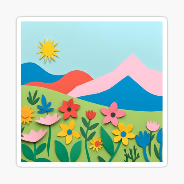 Item preview, Mountain and Flowers (Cut Paper Style) designed and sold by Fan-Tee-Sy.