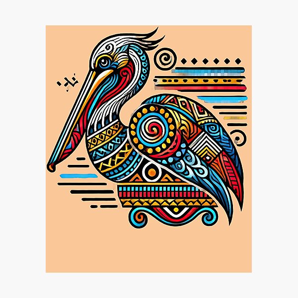 Item preview, Colorful Tribal Pelican, Artistic Bird Design designed and sold by SandbarTees.