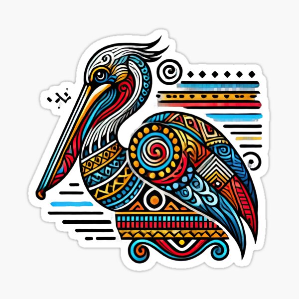 Item preview, Colorful Tribal Pelican, Artistic Bird Design designed and sold by SandbarTees.