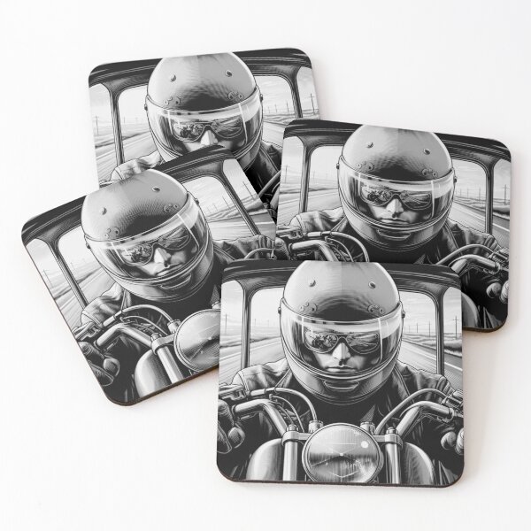 Item preview, Motorcycle and motorcyclist on the road, black and white graphics designed and sold by DotLineColor.