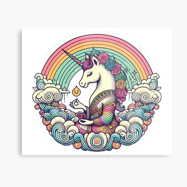 Aperçu de l'œuvre Licorne arc-en-ciel Zen Namaste créée et vendue par silklotus.