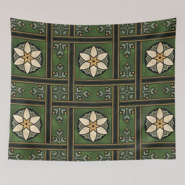 Item preview, Green Geometric Flower Tile Reproduction designed and sold by MadeByGeeClowes.