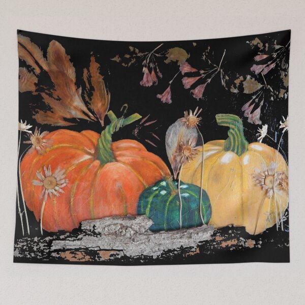 Item preview, Pumpkin and Gourds - Mixed media: oil and collage on canvas designed and sold by Jamie  Taylor.