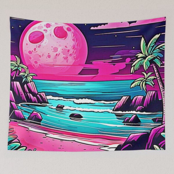 Item preview, Vibrant Pink Moon Beach designed and sold by Health And Fitness Posts e-Store.