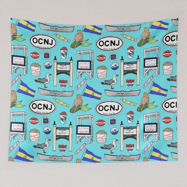 Item preview, Ocean City New Jersey Pattern - Aqua designed and sold by Elizabeth Weglein.