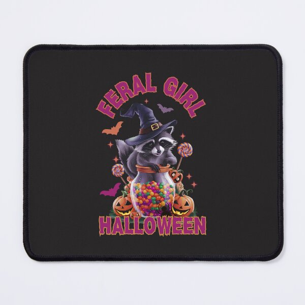Item preview, Feral Girl Halloween: Cute Raccoon Witch With Candy and Pumpkins designed and sold by elynne9.