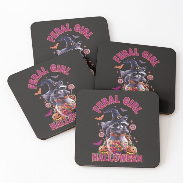 Item preview, Feral Girl Halloween: Cute Raccoon Witch With Candy and Pumpkins designed and sold by elynne9.