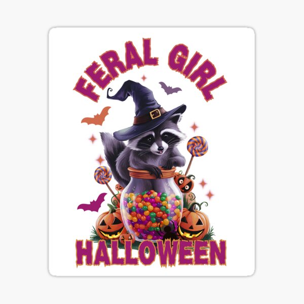 Item preview, Feral Girl Halloween: Cute Raccoon Witch With Candy and Pumpkins designed and sold by elynne9.
