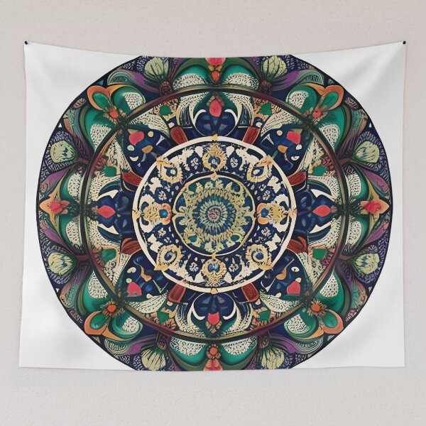 Item preview, Floral mandala with blue and orange details designed and sold by MandalasShops.