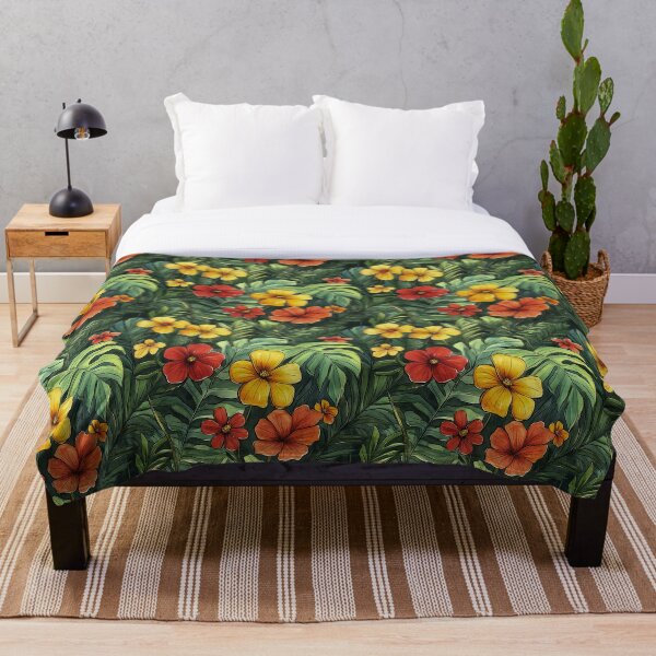 Artikelvorschau, Tropisches Dschungel-Blumenmuster mit leuchtend gelben und roten Blumen entworfen und verkauft von InkInduldge.