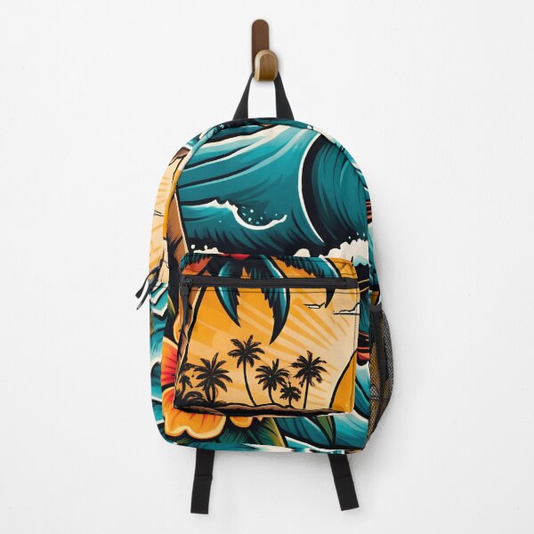 Item preview, RETRO VINTAGE TROPICAL BEACH / Gift items and personal use / Ocean, Summer, Sea, Palm Trees, Sun, Waves, Travel, Digital Art, designed and sold by LumDesignArt.