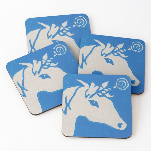 Item preview, whimsical unicorn print in blue designed and sold by CrittersByLola.