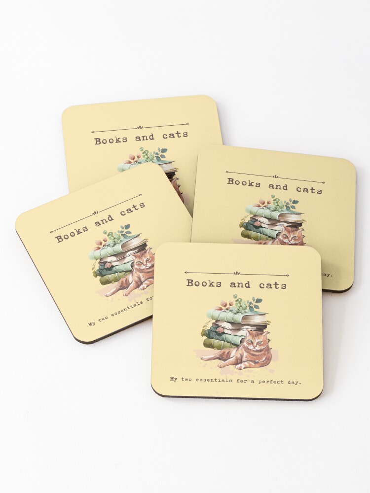 Thumbnail 1 of 5, Coasters (Set of 4), Teelie Turner Author~Books And Cats~Mellow Yellow™ designed and sold by FairyBookClub.