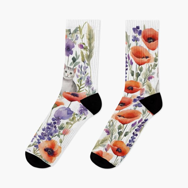 Item preview, Watercolor grey cat and flowers designed and sold by Heaven7.