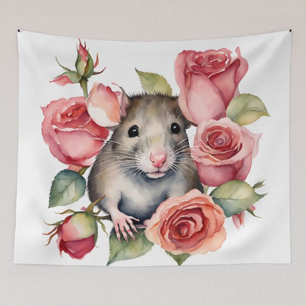 Item preview, Cute watercolor mouse and roses designed and sold by Heaven7.