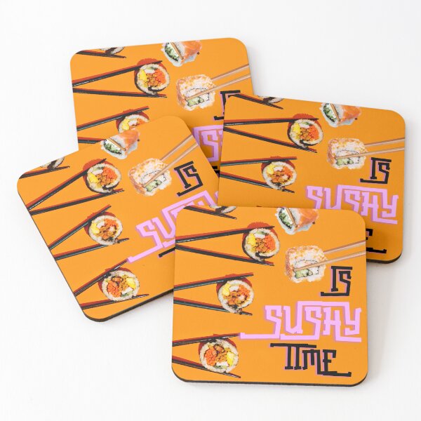 Item preview, Sushi Collection with Chopsticks and Text 'SUSHI TIME' - Appetizing Digital Art on Orange Background designed and sold by tuschollos.