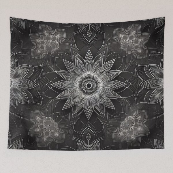 Item preview, Intricate Black and White Floral Mandala designed and sold by LyssasMindArt.
