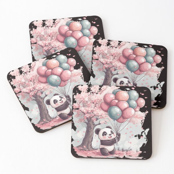 Item preview, Happy Panda with Balloons in Cherry Blossom designed and sold by jorjushop.