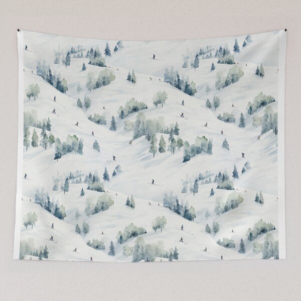Item preview, Watercolor Snowy Winter Forest Skiing Patterns designed and sold by Mandie Kuo.