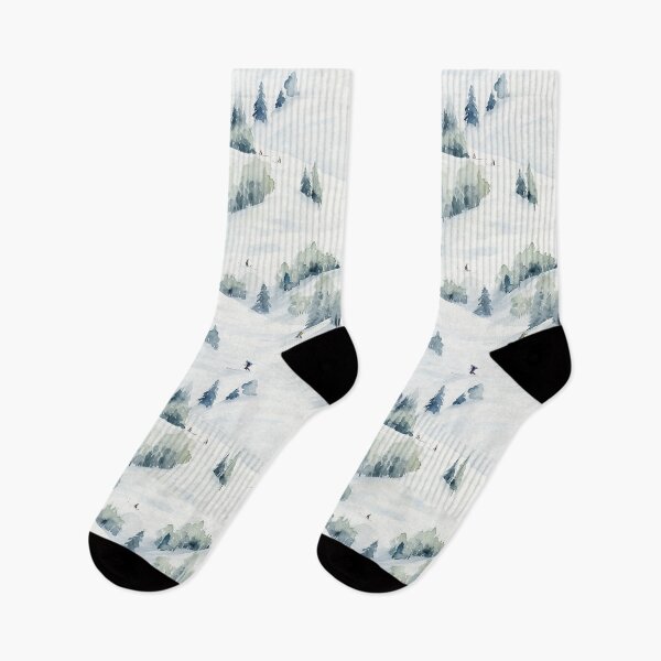 Item preview, Watercolor Snowy Winter Forest Skiing Patterns designed and sold by Mandie Kuo.