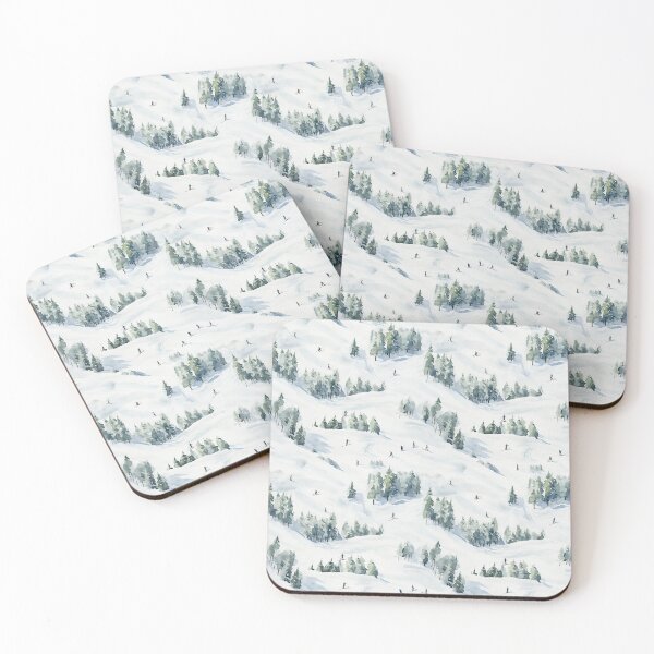 Item preview, Watercolor Snowy Winter Forest Skiing Patterns designed and sold by Mandie Kuo.