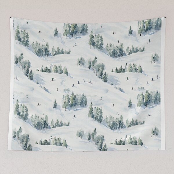Item preview, Watercolor Snowy Winter Forest Skiing Patterns designed and sold by Mandie Kuo.