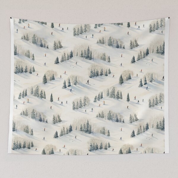 Item preview, Watercolor Snowy Winter Forest Skiing Patterns designed and sold by Mandie Kuo.