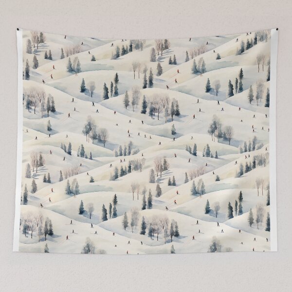 Item preview, Watercolor Snowy Winter Forest Skiing Patterns designed and sold by Mandie Kuo.