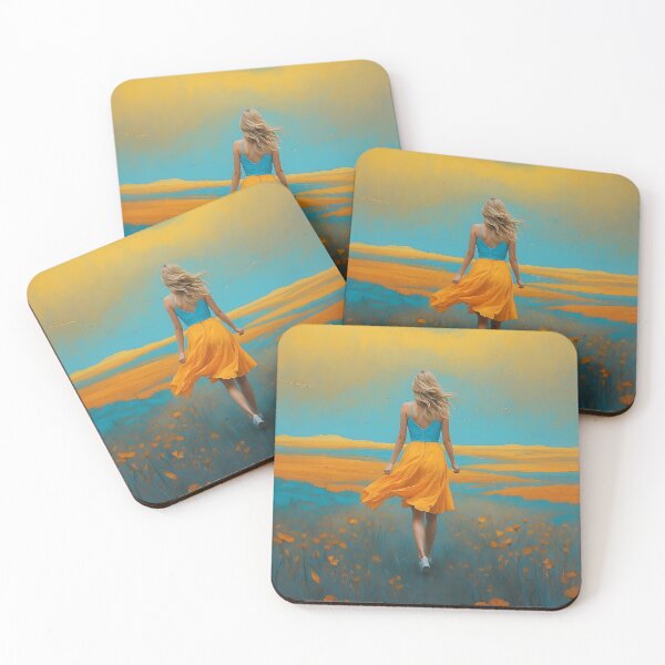 Item preview, Turquoise fields ! -  Vivid painting of Girl in yellow skirt designed and sold by UmagineArts.