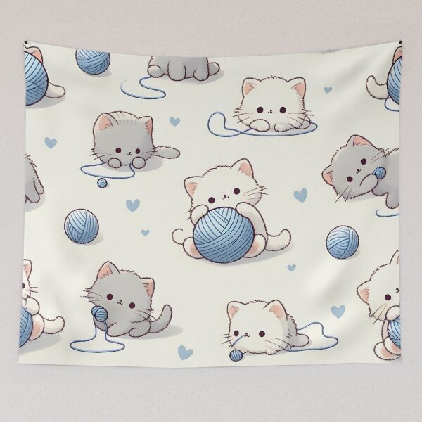 Item preview, Whimsical Kittens & Yarn - Playful Cat Pattern Design designed and sold by CitrineLinker.