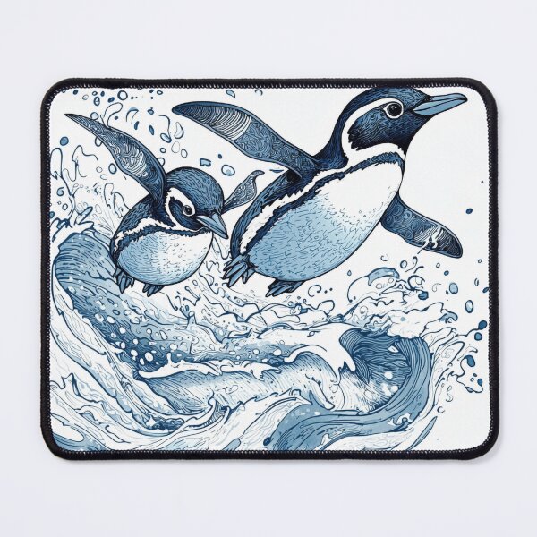 Item preview, Whimsical Illustration of Penguins Sliding on Ice in Intricate Pen Style designed and sold by PaintbrushPlace.