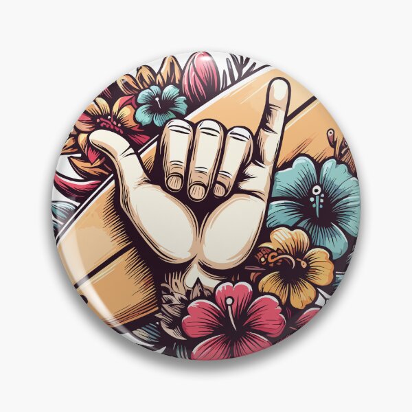 Item preview, Surfboard with Colorful Flowers and Shaka Sign designed and sold by Coffee Lifestyle.
