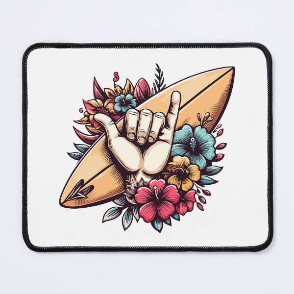 Item preview, Surfboard with Colorful Flowers and Shaka Sign designed and sold by Coffee Lifestyle.