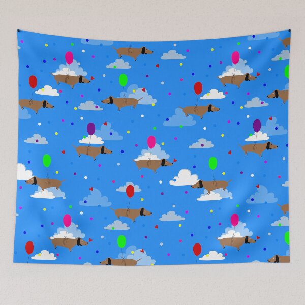 Item preview, funny dogs dachshund balloons clouds designed and sold by Gossip Rag.