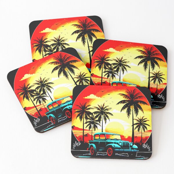 Item preview, Vintage Car at Desert Sunset with Palm Trees designed and sold by VikArtStudio.