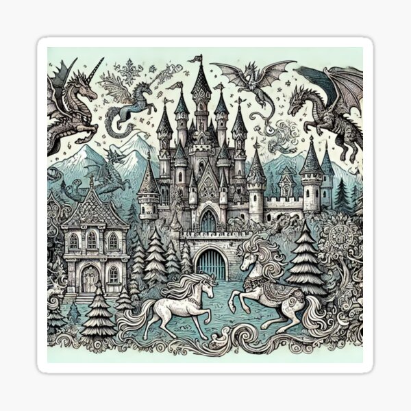 Item preview, Fantasy Castle and Dragons - Enchanted Medieval Illustration designed and sold by VibeNest.