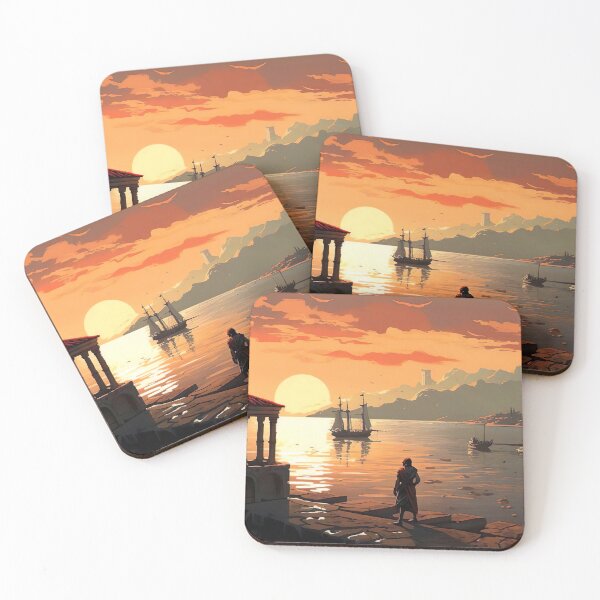 Item preview, Sunset Over Ancient Mediterranean Harbor designed and sold by GreenInkXpress.
