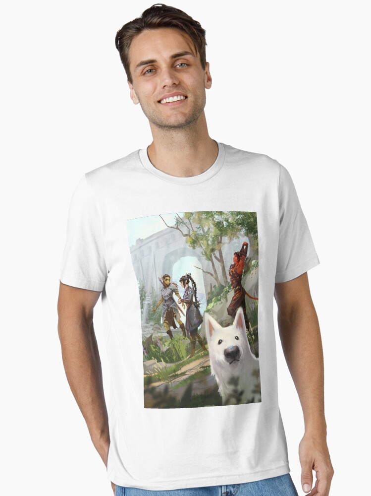 Aperçu 1 sur 7. T-shirt essentiel avec l'œuvre Image de couverture HD de Baldurs Gate 3 créée et vendue par AstarionWonder.